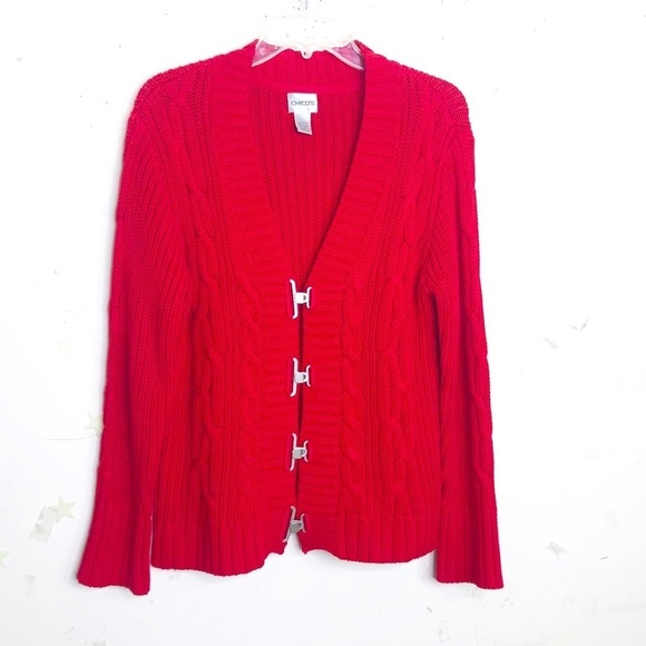 CHICOS red ribbon cable knit cardigan - Picture 9 of 9